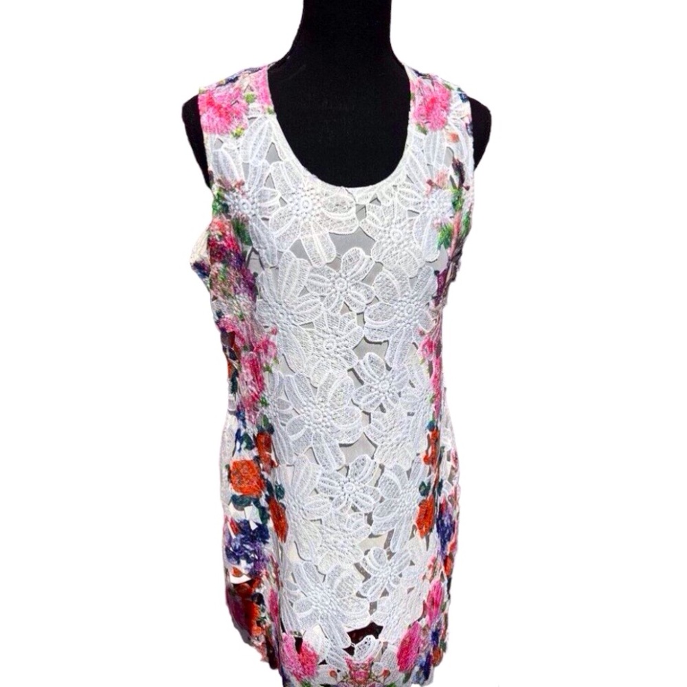 Feratelli Sleeveless Dress Floral Crochet Lace Lux Boho Sz M